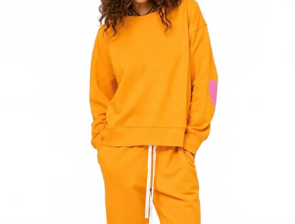 NEW KERRI ROSENTHAL women's ex-boyfriend patchwork sweatshirt in clementine